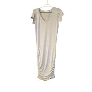PrAna FOUNDATION Dress‎ Flattering Fit Size S Gray Short Sleeve Ruched V-Neck